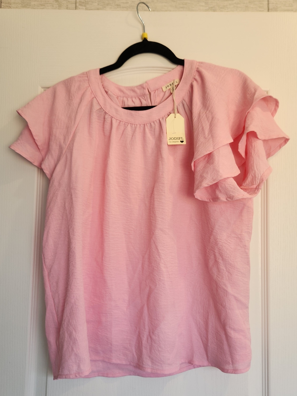JODIFL Light Pink Ruffle Sleeve Blouse M BNWT
